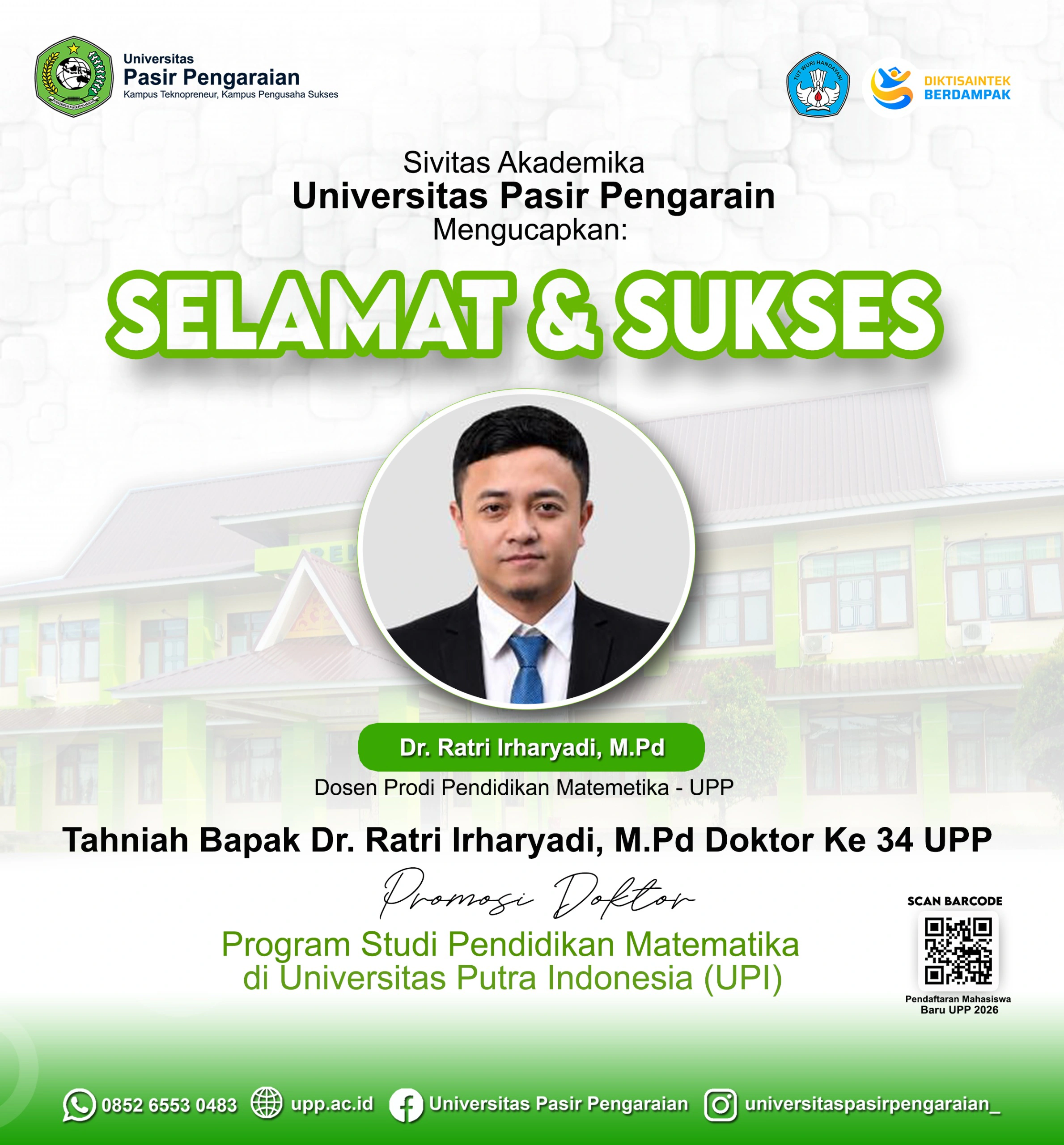 Tambah Doktor Baru, UPP Ucapkan Selamat dan Sukses atas Promosi Doktor Dr. Ratri Irharyadi, M.Pd.
